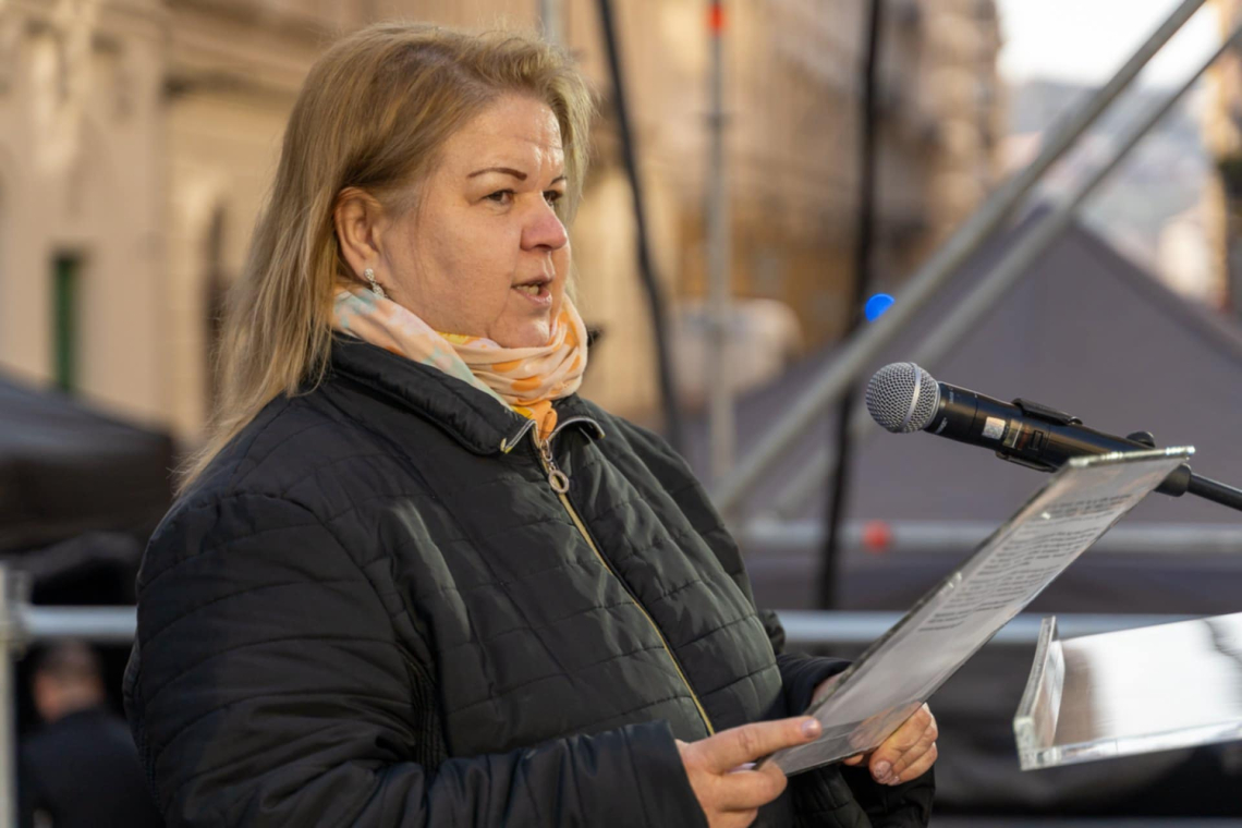 Kajdi Rita igazságügyi alkalmazott beszéde a szombati demonstráción
